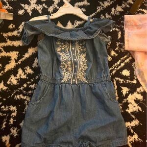 Kids Denim Blue Embroidered Romper